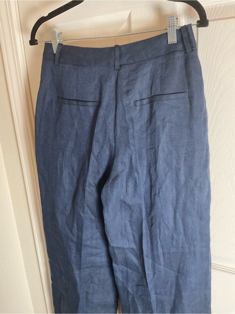 Zara Navy Blue Herringbone Linen Wide Leg Pants S - Picture 8 of 11